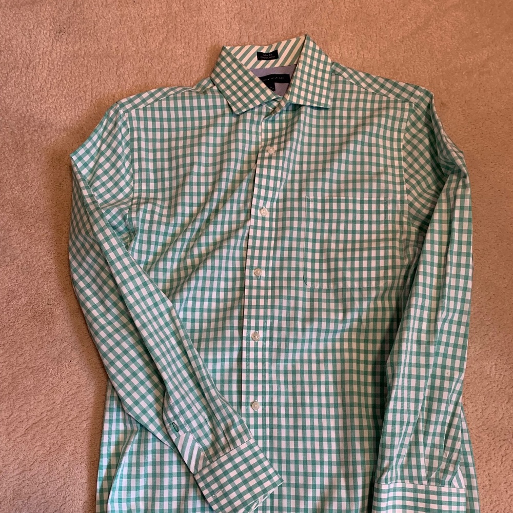 Tommy Hilfiger Mens Dress Check Style Slim-Fit 15 32/33 Long Sleeve Shirt